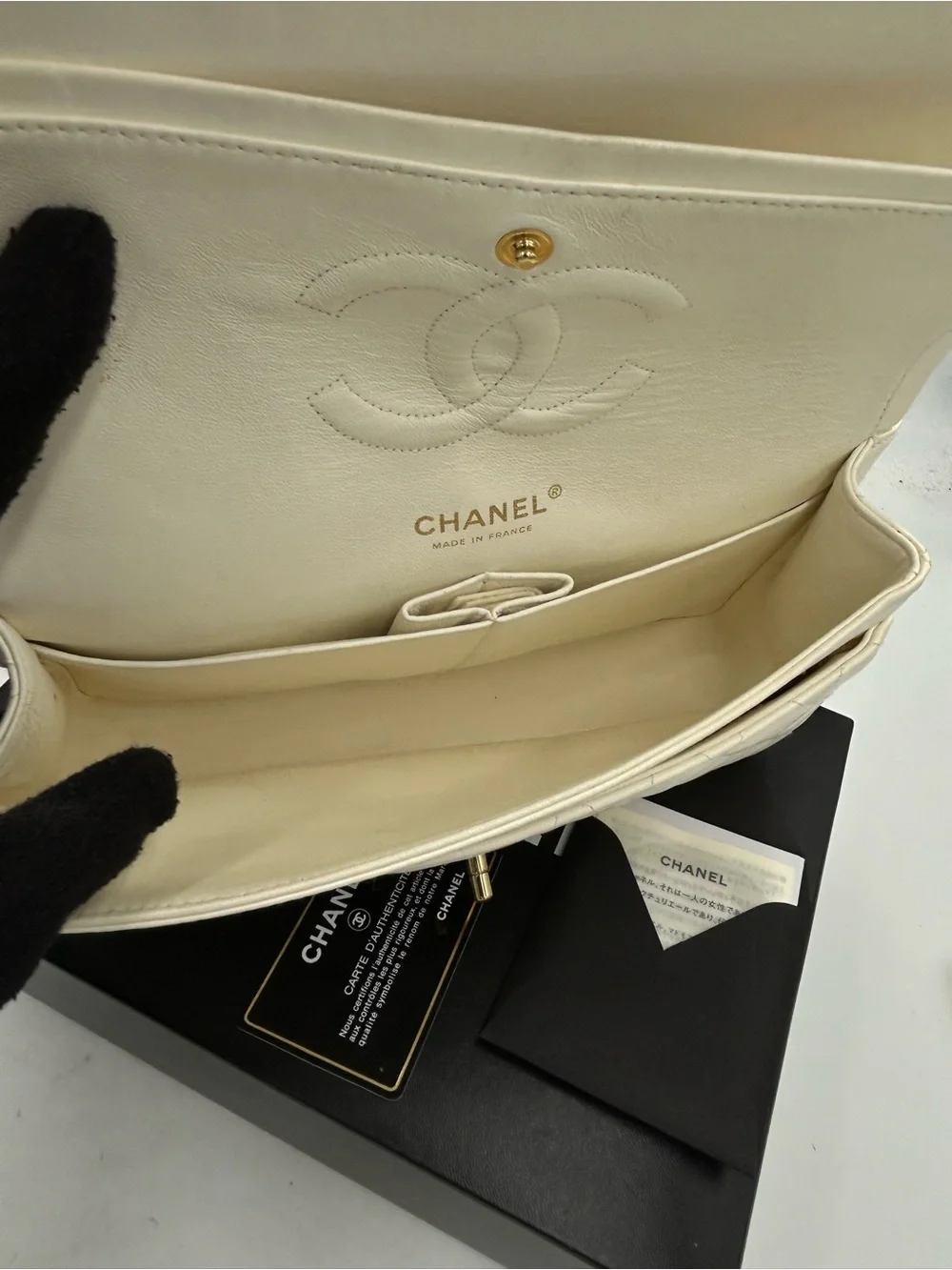 Women's CHANEL Quilted Shoulder Bag in Ivory with Gold Hardware made in France
